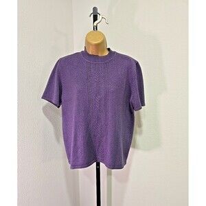 Vtg Pointelle Purple Sparkle Sweater Womens M Short Sleeve Cottage Office Career